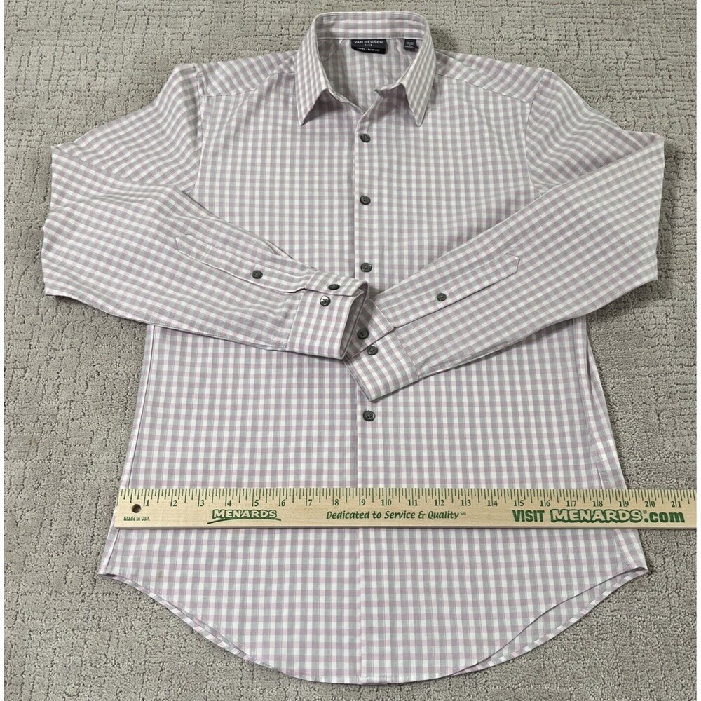 Van Heusen Button Up Slim Fit Shirt Mens Small Pink/Gray Long Sleeve.EUC
